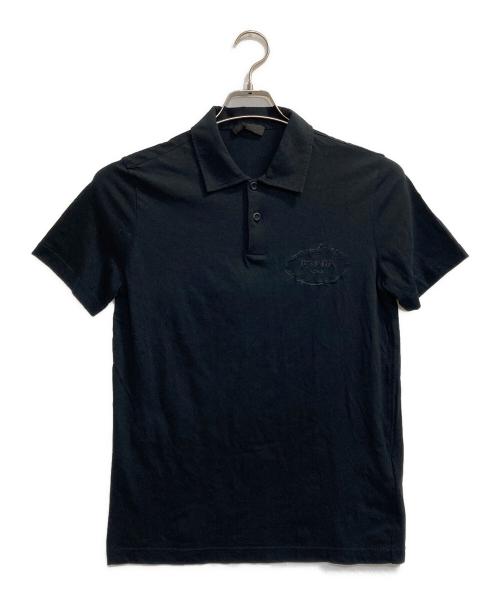 PRADA（プラダ）PRADA (プラダ) ロゴ刺繍ポロシャツ ブラック サイズ:Ｓの古着・服飾アイテム
