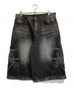 BLRビーエルアール）の古着「Curved Cover Cargo Bermuda Washing Denim Shorts」｜ブラック