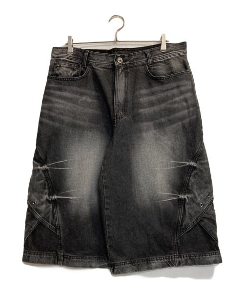 BLR（ビーエルアール）BLR (ビーエルアール) Curved Cover Cargo Bermuda Washing Denim Shorts ブラック サイズ:Ｌの古着・服飾アイテム
