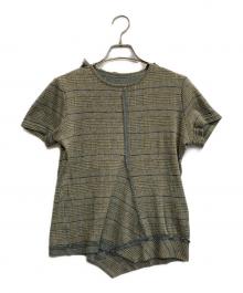 Y's（ワイズ）の古着「グレンチェックインサイドアウトニット」｜グリーン×ホワイト