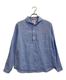 DANTON（ダントン）の古着「ハーフボタンリネンブラウス」｜ブルー×ホワイト