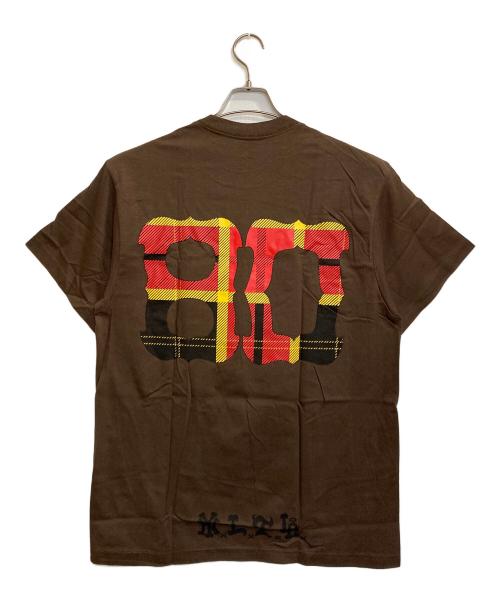 stussy（ステューシー）stussy (ステューシー) IVY SCRIPT T / アイビーチェックロゴTシャツ ブラウン サイズ:XLの古着・服飾アイテム