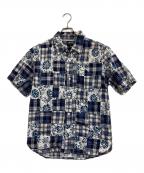 stussyステューシー）の古着「パッチワークシャツ」｜ネイビー×ホワイト