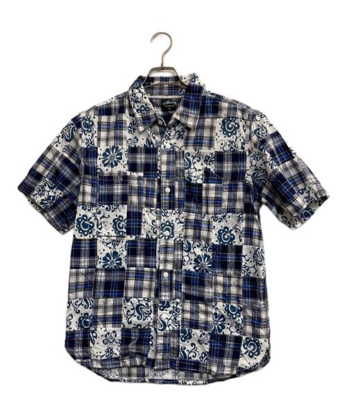 stussy（ステューシー）stussy (ステューシー) パッチワークシャツ ネイビー×ホワイト サイズ:Ｌの古着・服飾アイテム
