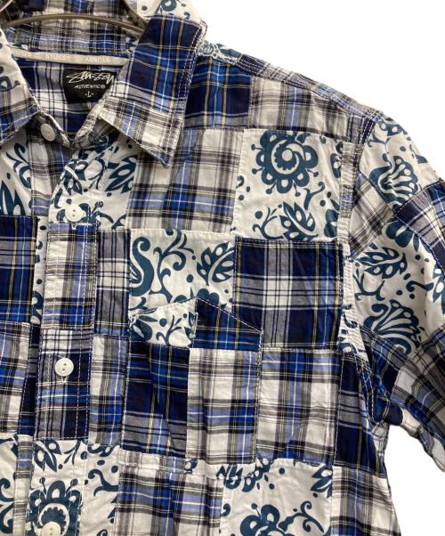 stussy（ステューシー）stussy (ステューシー) パッチワークシャツ ネイビー×ホワイト サイズ:Ｌの古着・服飾アイテム