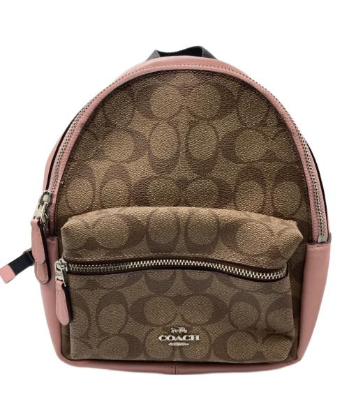COACH（コーチ）COACH (コーチ) シグネチャーミニレザーリュック ベージュ×ピンクの古着・服飾アイテム