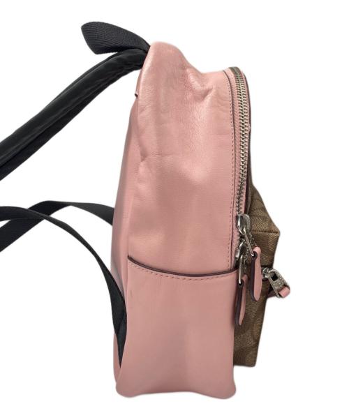 COACH（コーチ）COACH (コーチ) シグネチャーミニレザーリュック ベージュ×ピンクの古着・服飾アイテム