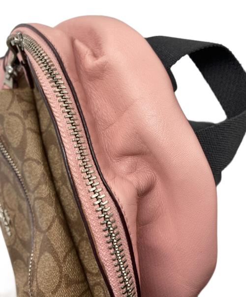 COACH（コーチ）COACH (コーチ) シグネチャーミニレザーリュック ベージュ×ピンクの古着・服飾アイテム