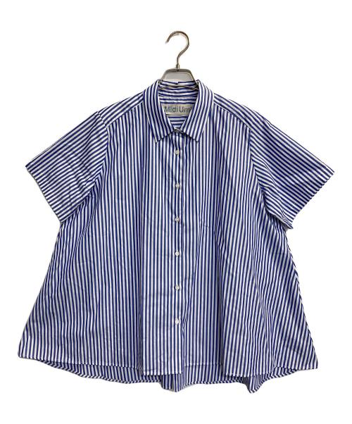 Midi-Umi（ミディウミ）Midi-Umi (ミディウミ) フレアストライプシャツ ブルー×ホワイト サイズ:Fの古着・服飾アイテム
