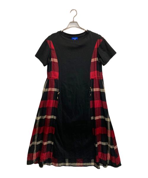 BLUE LABEL CRESTBRIDGE（ブルーレーベルクレストブリッジ）BLUE LABEL CRESTBRIDGE (ブルーレーベルクレストブリッジ) ドロストワンピース ブラック×レッド サイズ:38の古着・服飾アイテム