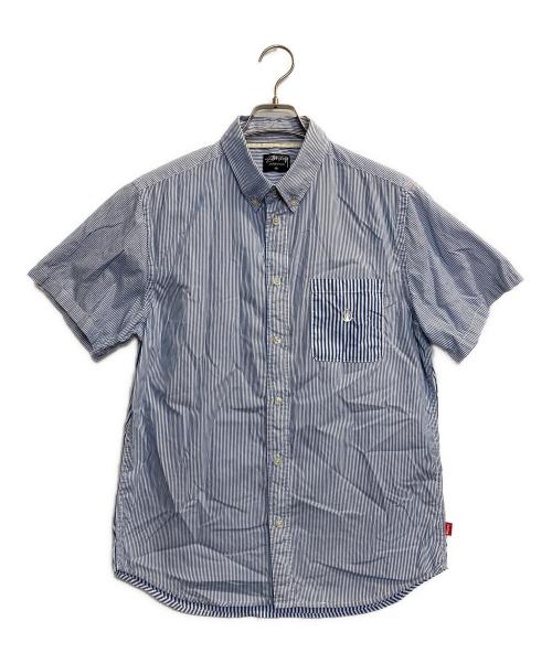 stussy（ステューシー）stussy (ステューシー) ポケット刺繍ストライプシャツ ブルー×ホワイト サイズ:Mの古着・服飾アイテム