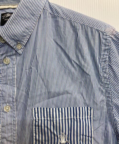 stussy（ステューシー）stussy (ステューシー) ポケット刺繍ストライプシャツ ブルー×ホワイト サイズ:Mの古着・服飾アイテム