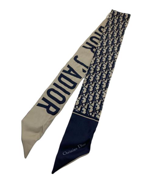 Dior（ディオール）Dior (ディオール) ミッツァシルクスカーフ ネイビー×ベージュの古着・服飾アイテム