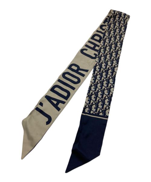 Dior（ディオール）Dior (ディオール) ミッツァシルクスカーフ ネイビー×ベージュの古着・服飾アイテム