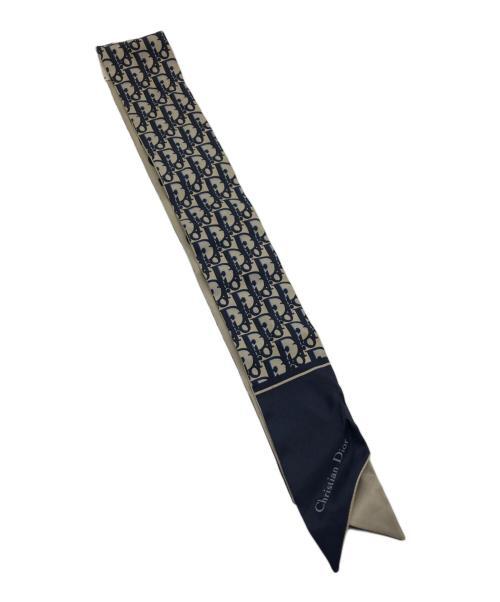 Dior（ディオール）Dior (ディオール) ミッツァシルクスカーフ ネイビー×ベージュの古着・服飾アイテム