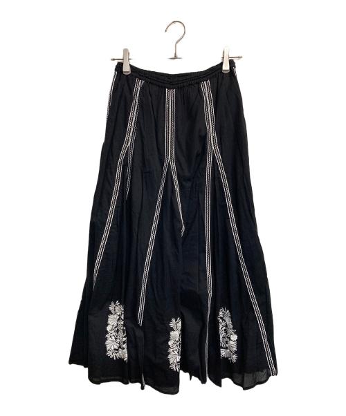 ne quittez pas（ヌキテパ）ne quittez pas (ヌキテパ) エンブロイダリーロングスカート ブラック サイズ:Fの古着・服飾アイテム