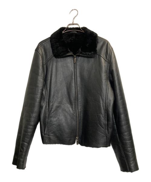 EMPORIO ARMANI（エンポリオアルマーニ）EMPORIO ARMANI (エンポリオアルマーニ) レザーボアジャケット ブラック サイズ:50の古着・服飾アイテム