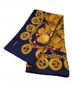 CHANELシャネル）の古着「チェーン柄シルクスカーフ」｜ネイビー×イエロー