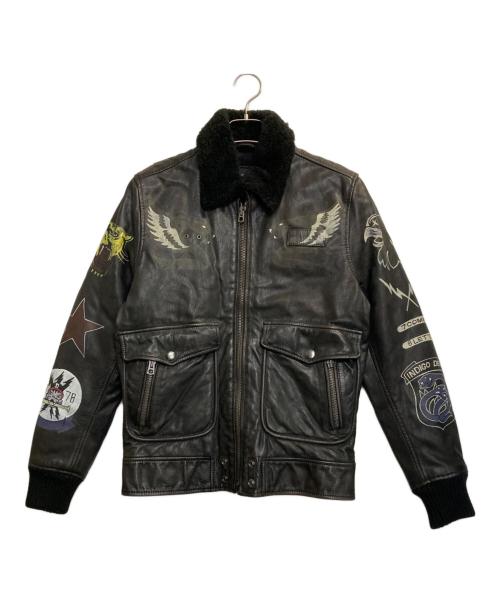 DIESEL（ディーゼル）DIESEL (ディーゼル) ハンドペイントG-1レザージャケット ブラック×ブラウン サイズ:Mの古着・服飾アイテム