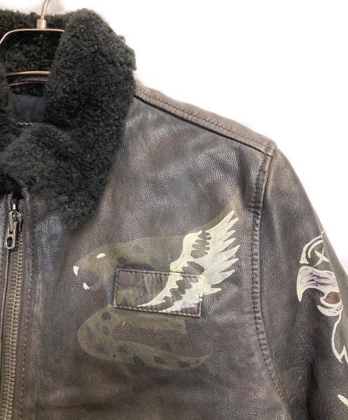 DIESEL（ディーゼル）DIESEL (ディーゼル) ハンドペイントG-1レザージャケット ブラック×ブラウン サイズ:Mの古着・服飾アイテム