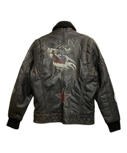 DIESEL（ディーゼル）DIESEL (ディーゼル) ハンドペイントG-1レザージャケット ブラック×ブラウン サイズ:Mの古着・服飾アイテム