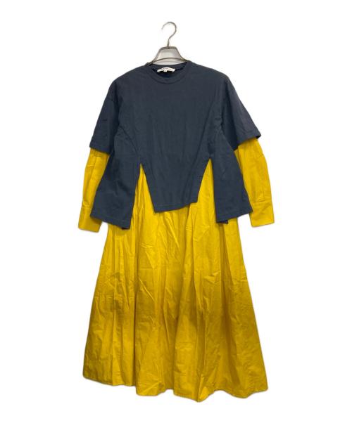 ENFOLD（エンフォルド）ENFOLD (エンフォルド) クラッシック天竺 T SHIRTレイヤードDRESS グレー×イエロー サイズ:36の古着・服飾アイテム