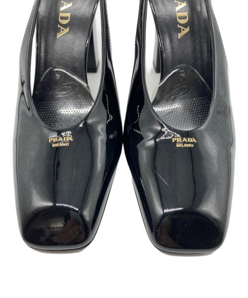 PRADA（プラダ）PRADA (プラダ) パテントレザー スリングバックパンプス ブラック サイズ:361/2の古着・服飾アイテム