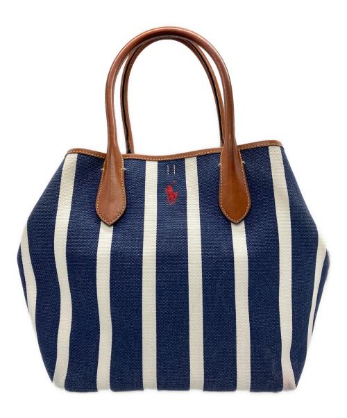 POLO RALPH LAUREN（ポロ・ラルフローレン）POLO RALPH LAUREN (ポロ・ラルフローレン) Bellport MD BLPT TTE-TOTE-MEDIUM / ストライプトートバッグ ネイビー×ホワイトの古着・服飾アイテム