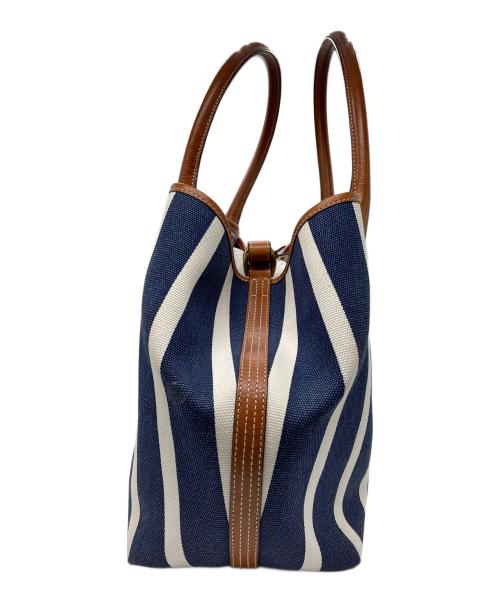 POLO RALPH LAUREN（ポロ・ラルフローレン）POLO RALPH LAUREN (ポロ・ラルフローレン) Bellport MD BLPT TTE-TOTE-MEDIUM / ストライプトートバッグ ネイビー×ホワイトの古着・服飾アイテム