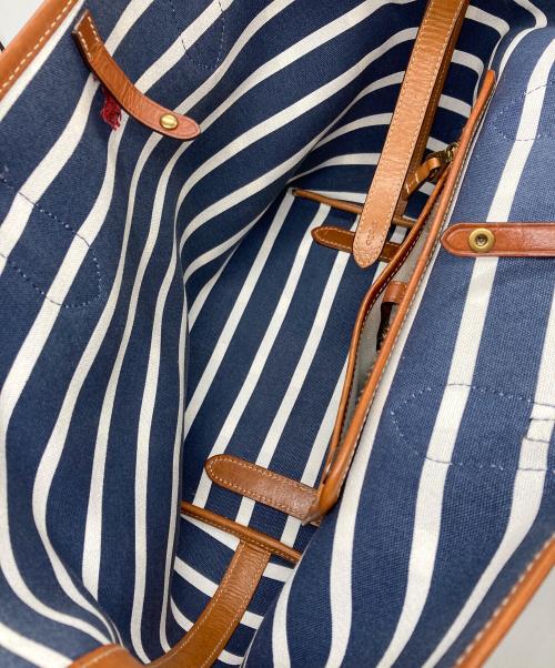 POLO RALPH LAUREN（ポロ・ラルフローレン）POLO RALPH LAUREN (ポロ・ラルフローレン) Bellport MD BLPT TTE-TOTE-MEDIUM / ストライプトートバッグ ネイビー×ホワイトの古着・服飾アイテム