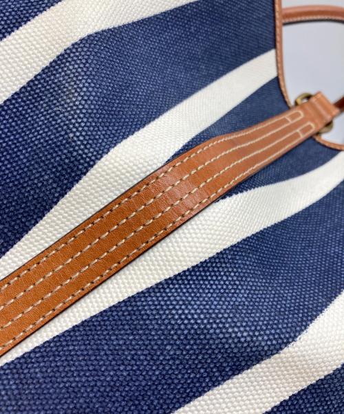 POLO RALPH LAUREN（ポロ・ラルフローレン）POLO RALPH LAUREN (ポロ・ラルフローレン) Bellport MD BLPT TTE-TOTE-MEDIUM / ストライプトートバッグ ネイビー×ホワイトの古着・服飾アイテム