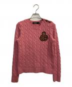 LAUREN RALPH LAURENローレンラルフローレン）の古着「Button Trim cable knit cotton sweater / ショルダーボタンワッペンケーブルニット」｜ピンク