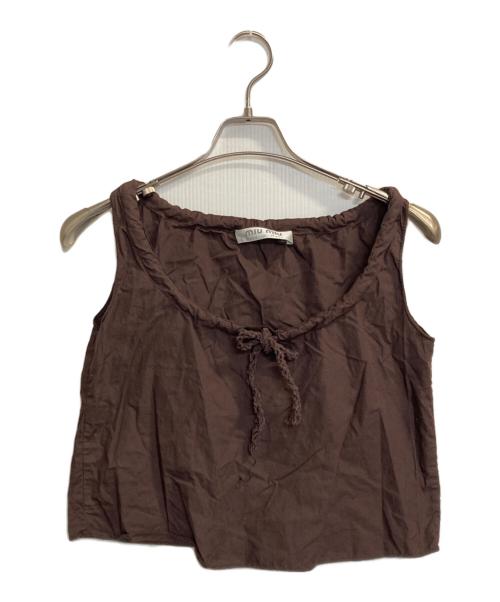 MIU MIU（ミュウミュウ）MIU MIU (ミュウミュウ) リボンノースリーブカットソー ブラウン サイズ:50の古着・服飾アイテム