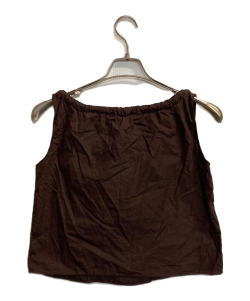 MIU MIU（ミュウミュウ）MIU MIU (ミュウミュウ) リボンノースリーブカットソー ブラウン サイズ:50の古着・服飾アイテム