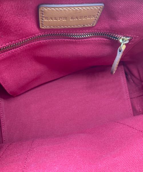 RALPH LAUREN（ラルフローレン）RALPH LAUREN (ラルフローレン) ポロ刺繍ハンドバッグ ネイビー×レッドの古着・服飾アイテム