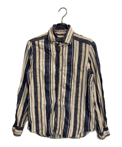 NIGEL CABOURN（ナイジェルケーボン）NIGEL CABOURN (ナイジェルケーボン) ストライプリネンシャツ アイボリー×ネイビー サイズ:46の古着・服飾アイテム