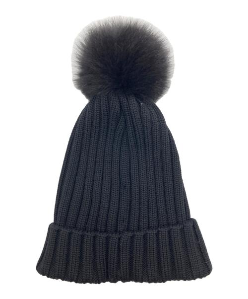 MONCLER（モンクレール）MONCLER (モンクレール) ミニワッペンフォックスファーポンポンニットキャップ ブラックの古着・服飾アイテム