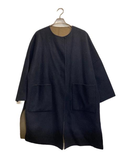 ADORE（アドーア）ADORE (アドーア) 2TONEリバーラウンドネックコート ネイビー×ブラウン サイズ:36の古着・服飾アイテム