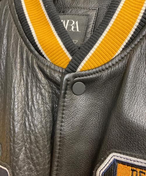 ZARA（ザラ）ZARA (ザラ) ワッペンオールレザースタジャン イエロー×ブラック サイズ:Ｍの古着・服飾アイテム