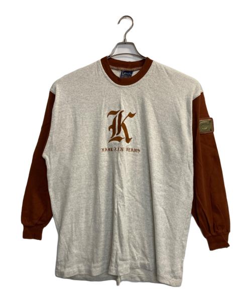 KARL KANI（カールカナイ）KARL KANI (カールカナイ) ロゴプレート長袖カットソー ロンT グレー×ブラウン サイズ:LLの古着・服飾アイテム