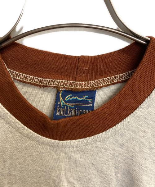 KARL KANI（カールカナイ）KARL KANI (カールカナイ) ロゴプレート長袖カットソー ロンT グレー×ブラウン サイズ:LLの古着・服飾アイテム