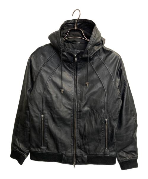 Liugoo Leathers（リューグーレザーズ）LIUGOO LEATHERS (リューグーレザーズ) フード付ラムレザージャケット ブラック サイズ:Mの古着・服飾アイテム