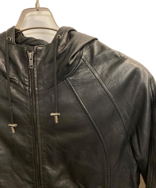Liugoo Leathers（リューグーレザーズ）LIUGOO LEATHERS (リューグーレザーズ) フード付ラムレザージャケット ブラック サイズ:Mの古着・服飾アイテム