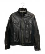 ARMANI JEANSアルマーニジーンズ）の古着「ニット切替レザージャケット」｜ブラック