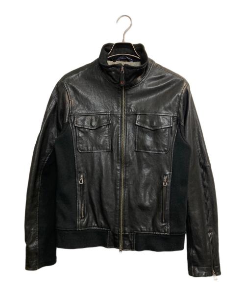 ARMANI JEANS（アルマーニジーンズ）ARMANI JEANS (アルマーニジーンズ) ニット切替レザージャケット ブラック サイズ:Lの古着・服飾アイテム