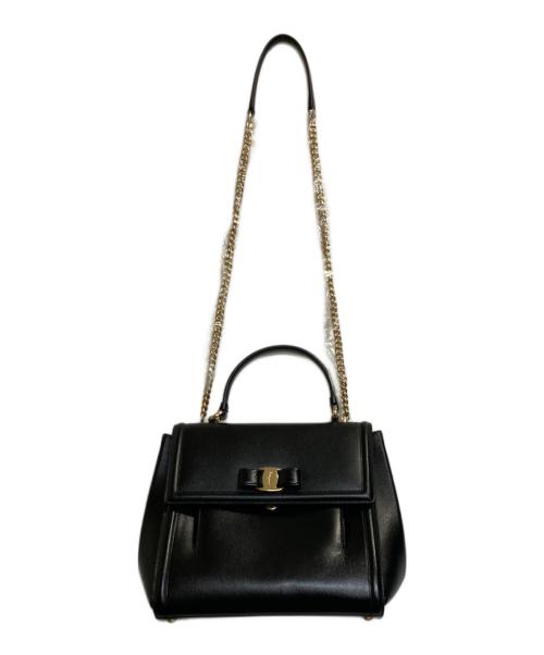 Salvatore Ferragamo（サルヴァトーレ フェラガモ）Salvatore Ferragamo (サルヴァトーレ フェラガモ) ヴァラ2wayチェーンショルダーバッグ ブラックの古着・服飾アイテム