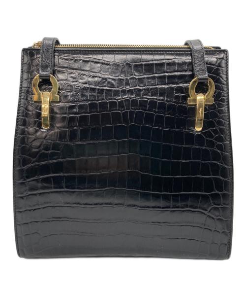 Salvatore Ferragamo（サルヴァトーレ フェラガモ）Salvatore Ferragamo (サルヴァトーレ フェラガモ) クロコ型押ガンチーニトートバッグ ブラックの古着・服飾アイテム