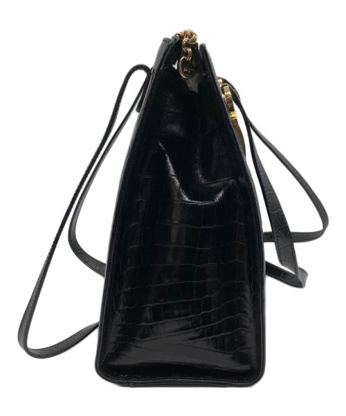 Salvatore Ferragamo（サルヴァトーレ フェラガモ）Salvatore Ferragamo (サルヴァトーレ フェラガモ) クロコ型押ガンチーニトートバッグ ブラックの古着・服飾アイテム