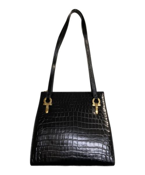 Salvatore Ferragamo（サルヴァトーレ フェラガモ）Salvatore Ferragamo (サルヴァトーレ フェラガモ) クロコ型押ガンチーニトートバッグ ブラックの古着・服飾アイテム