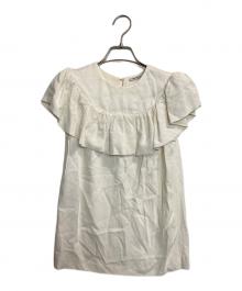 MIU MIU（ミュウミュウ）の古着「ジョーゼットフリルカラーノースリーブカットソー」｜アイボリー